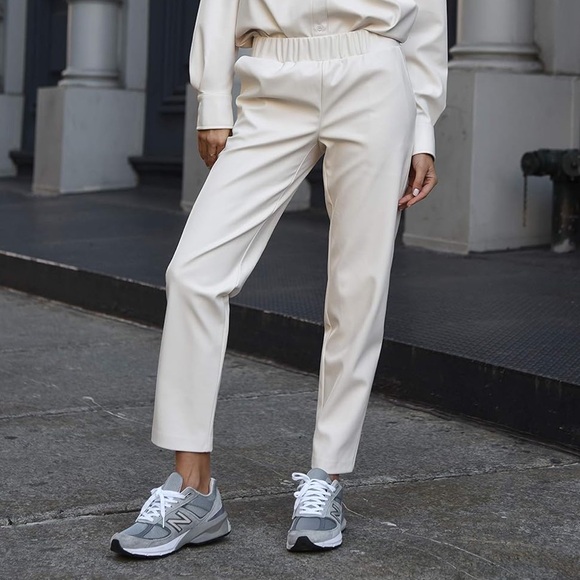 The Drop Women's Vegan Leather Pull-on Jogger in Ivory, SZ S, NWT! - Picture 1 of 6